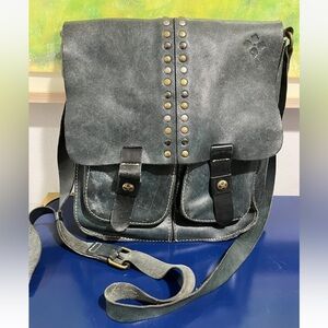 Patricia Nash Armeno Studded Messenger Bag Crossbody Teal Blue Leather Purse